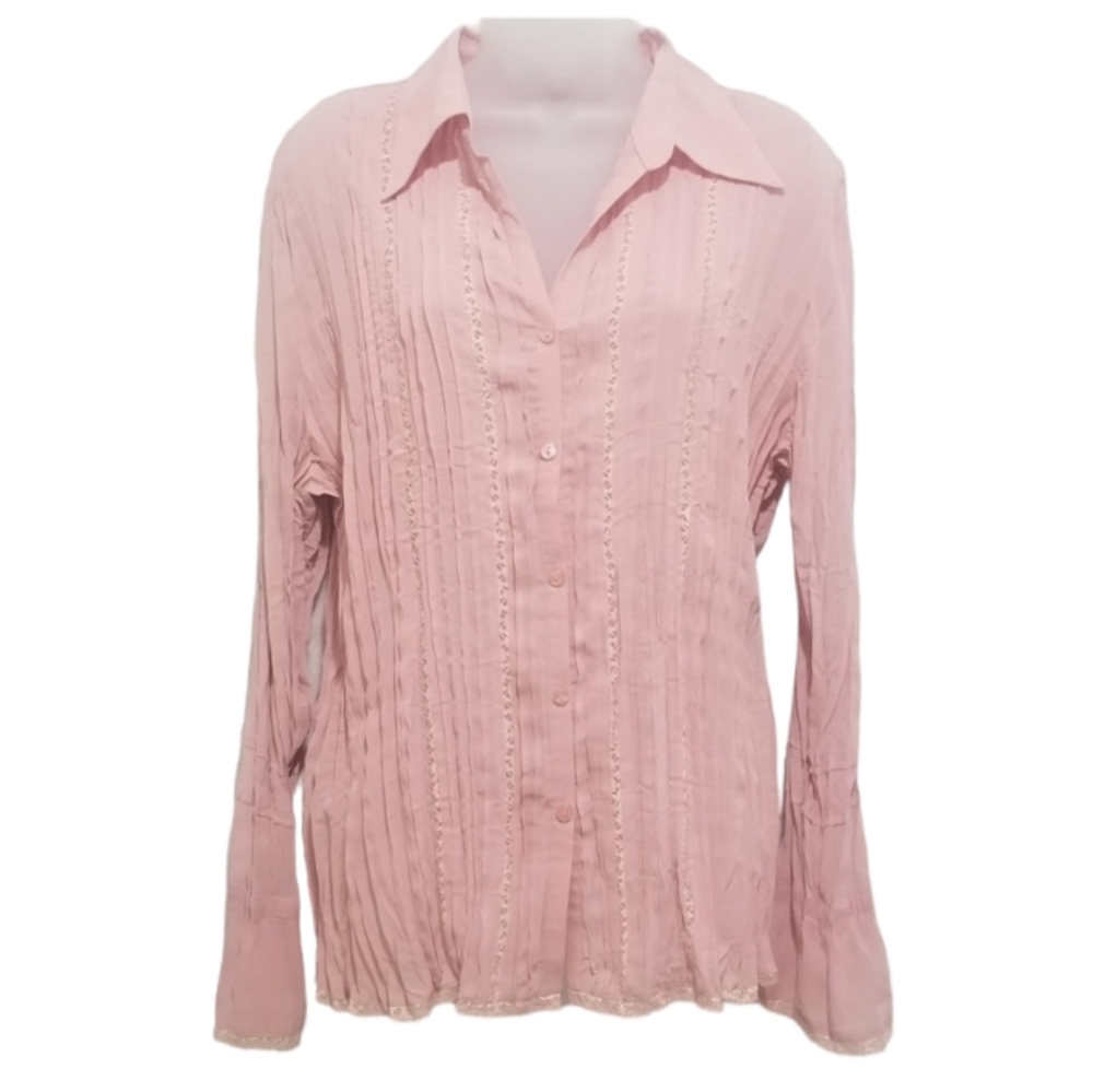 Notations Flared Sleeve Buttondown Pleated XL Pale Pink